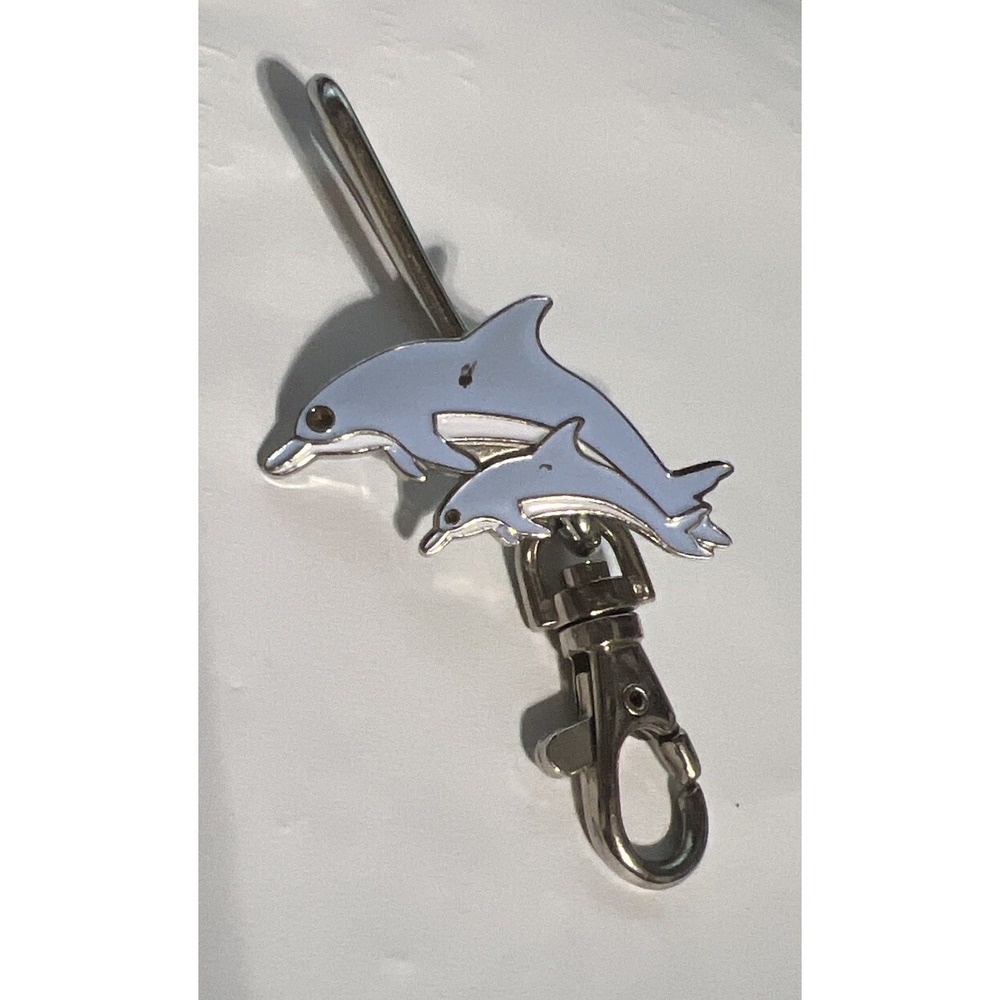 Dolphin Key Purse Hook Bag Hanger Holder Clip Keys Silvertone